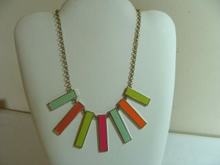 Vtg Mid Century Modern Space Age Atomic Colored Enamel Bib Gold Chain Necklace
