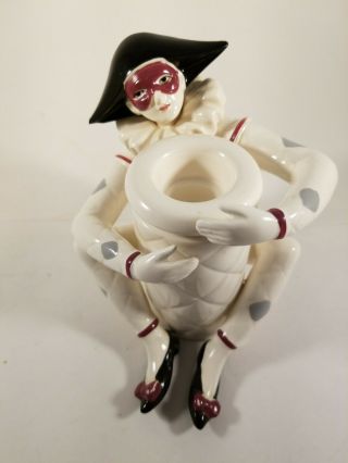 Rare Vintage Sigma Tastesetter Harlequin Pierrot Clown Ceramic Candle Holder Jpn