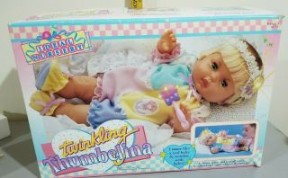Vtg 1991 Tyco Twinkle Thumbelina Girl Baby Doll 16 " Blue Eyes Lights Up