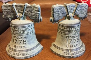 Vintage 1970’s Cast Iron Bicentennial Liberty Bell Bookends By Vm Virginia