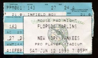 Baseball Ticket York Yankees 1999 Miami Marlins 6/12