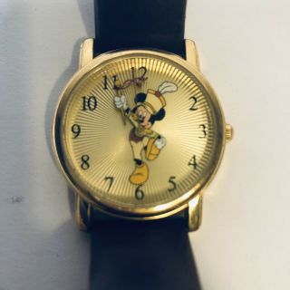 Rare Vintage Disney Mickey Mouse Leather Strap 50th Anniversary Watch