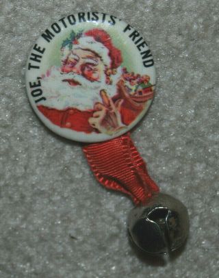 Vintage Pinback Pin - Santa Claus - Merry Christmas - Joe The Motorists Friend -