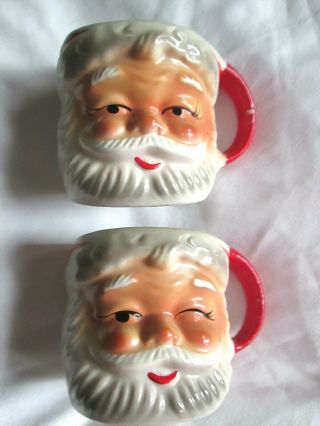 2 Vintage 1950s Santa Claus Head Mugs Cups,  1 Winking Ceramics Japan