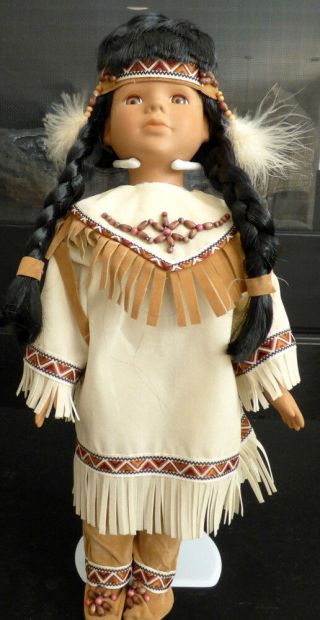 Vintage 14 " Porcelain " Indian Doll W/papoos " - Never Unwrapped