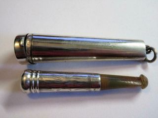 Vintage Solid Silver & Amber Cigarette,  Cheroot Holder & Solid Silver Case C1911