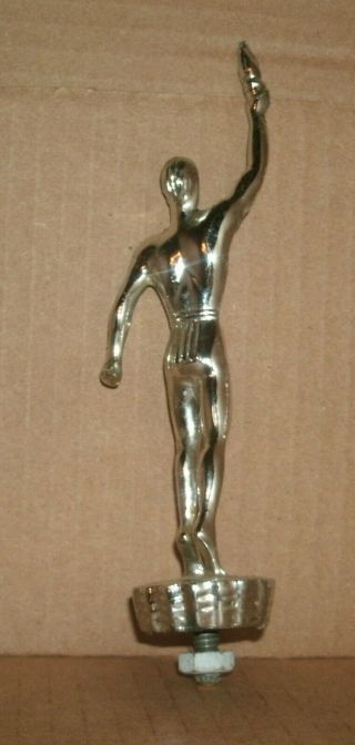 Vintage 1970 ' s White Brass Trophy Topper Figure - Winning Man with Olympic Torch 2