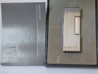 Dunhill Rollagas Lighter Silver Plated With Vertical Lines - Dunhill Logo - Boxed