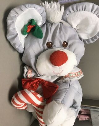 Vintage 1987 Fisher Price Puffalumps Christmas Mouse Gray With Candy Cane 8016