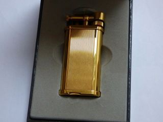 Dunhill Unique Lighter - Gold Plated With Vertical Lines - Boxed,  Booklet