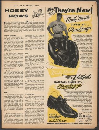 Vintage 1954 Rawlings Baseball Gloves 1 Mickey Mantle Print Ad