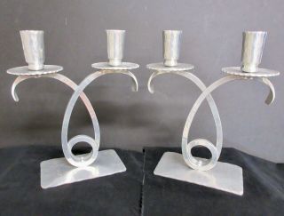 Pair Mid Century Modern Hand Wrought Buenilum Aluminum Candlesticks Holders
