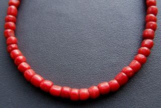 Gorgeous Antique Real Deep Red Carved Coral Bead Necklace 13g