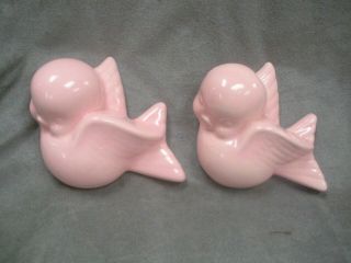 Vintage Pink Ceramic Bird Wall Pockets