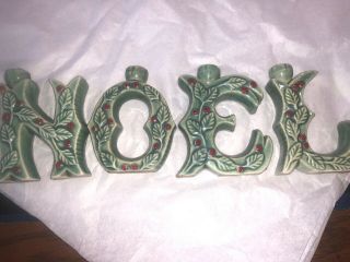 Vintage Christmas Ceramic Noel Letters Candle Holder Holly & Berries