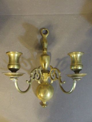 Vintage Art Nouveau 2 Arm Brass Double Candlestick Candle Holder Wall Sconce
