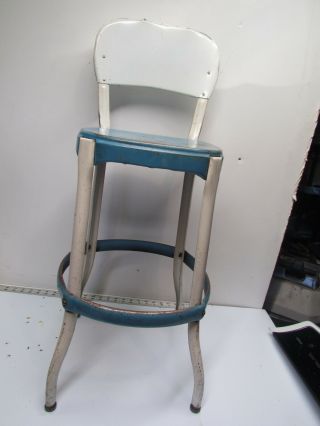 Vtg.  Blue & White Metal Cosco Bar Stool Chair Kitchen Mid Century