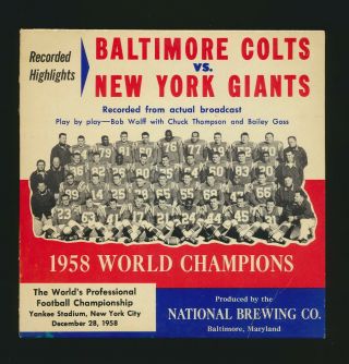 Baltimore Colts Vs.  York Giants 45 Rpm Vinyl Record (missing Jacket)