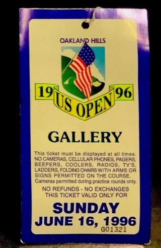 June 1996 Us Open Oakland Hills Golf Ticket Gallery Pass - G01321