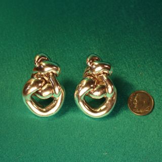 Big Modern Sterling Silver Clip Earrings Big 1.  75 " Love Knots 22 Grams Vintage