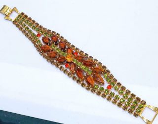 Stunning Wide 5 Row Vtg Juliana Orange Autumnal Glass Rhinestone Bracelet Nm98