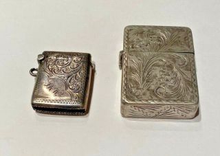 Sterling Silver Antique Vintage Engraved Lighter And Match Cases