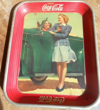 Vintage 1943 Coca Cola 2 Girls Drinking Cole Metal Tray