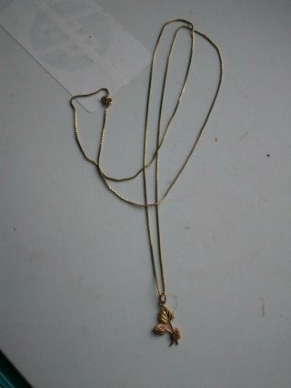 Vintage Gold 10k Tri - Gold 3 Leaf Charm Pendant On 26 " 14k Gold Chain