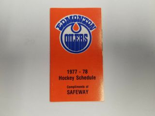 Edmonton Oilers 1977/78 Wha Hockey Pocket Schedule - Safeway