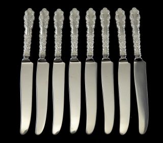 8 Vintage Sterling Silver Wallace Waverly Knives 8 1/2 " Stainless Blades