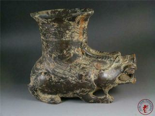 Very Large Fine Old Chinese Bronze Made Pot Vase Statue Beast Holding Cup Style