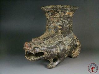 Very Large Fine Old Chinese Bronze Made Pot Vase Statue Beast Holding Cup Style 3