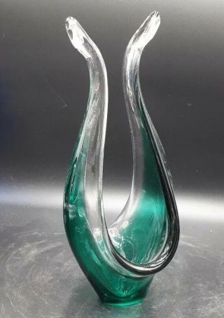 50s 60s Retro Vintage Murano Sommerso Freeform Green Art Glass Sculpture,  Vase