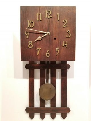 Vintage 8 Day Gilbert Mission Wall Clock Arts Crafts Era Oak