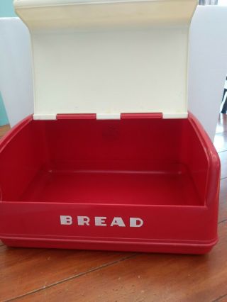 Vintage LUSTRO - WARE Red And White Bread Box Bin Retro Kitchen Decor 14x 10x7.  5in 2