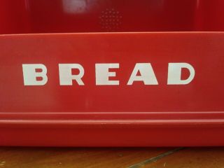 Vintage LUSTRO - WARE Red And White Bread Box Bin Retro Kitchen Decor 14x 10x7.  5in 3