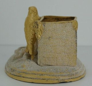 Antique Yellow Ware Victorian Salt Glaze Bird Match Safe Holder Markers Mark 2