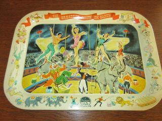 Vintage 1952 Nesco " The Greatest Show On Earth " Metal Tray - 17 5/8 " X 12 5/8 "