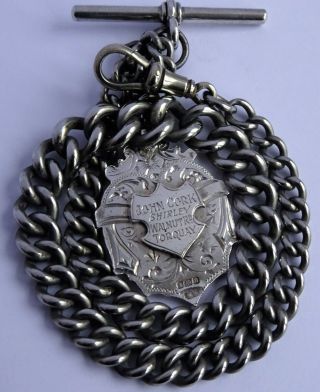 Antique Pocket Watch Albert Chain & Edwardian Solid Silver Double Sided Fob
