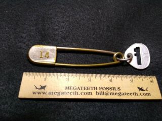 Vintage National Metal Key Tag Safety Pin For Gym - Swim Locker Basket 14 & Tag