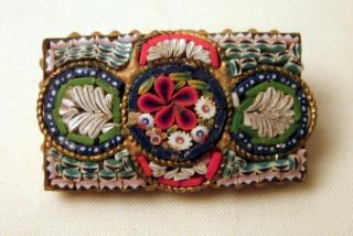 Antique Edwardian Circa 1915 Small Micro Mosaic Pin Italy 3 Day Nr