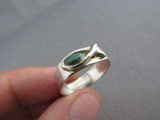 Vintage Old Pawn Sterling Raised Relief Fish Chunky Green Turquoise Wide Ring