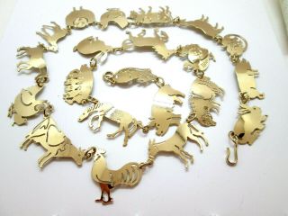 Vintage Wild Bryde Barnyard Necklace Gold Plated Brass Farm Animals Necklace