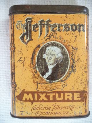 Vintage Jefferson Mixture Vertical Pocket Tobacco Tin By Cameron Tobacco Co.