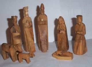 Vintage Nativity Set,  Made Bethlehem Israel Carved Wood,  Collectible Religious