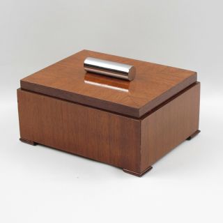 Art Deco Mahogany And Chrome Modernist Cigar Humidor Box