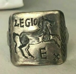 Scarce Ancient Roman Silver Legionary Seal Ring Depicting Horse Circa 50 - 300 Ad