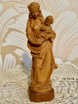Anri Vintage Madonna Mary Child Jesus Carved Wood Statue Italy Natural Wood 6.  5”