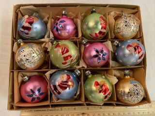 Box Of 12 Vintage Poland Glass Christmas Ball Ornaments