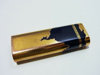 Cartier Paris Gas Lighter Roy King Navy Lacquer 18K Gold Plated Outer Jacket 2
